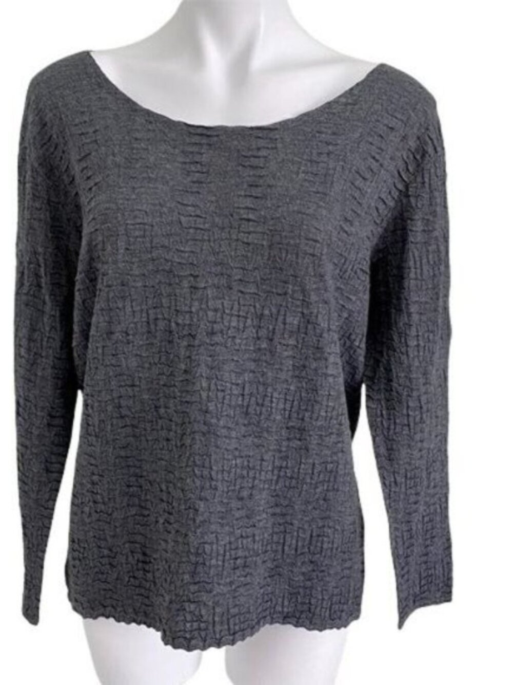 Rafael Essential Textured Polyester Long Sleeve XL Solid Grey Top